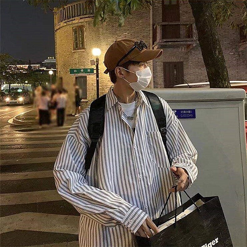 2025秋四季款百搭简约时尚宽松条纹衬衫C8731，男装衬衫，星座1108