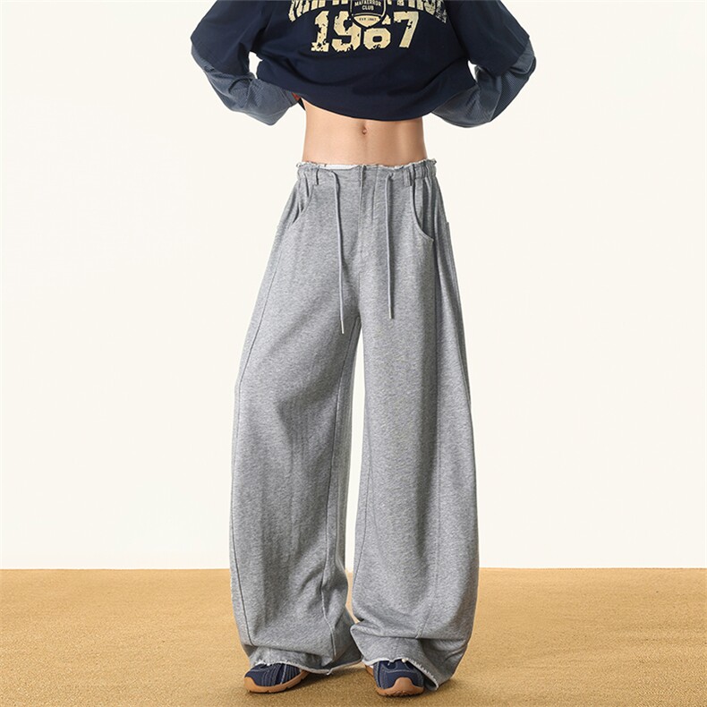 8XL-M灰色抽绳休闲裤男宽松阔腿裤卫裤设计感拖地裤男裤K9174P58,男装休闲裤,电商D206-1