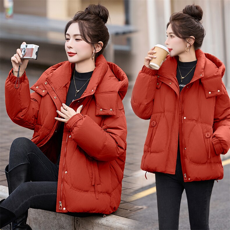 安哥拉红短裤羽绒服女2024冬季新款加厚宽松连帽小个子白鸭绒外套，女装羽绒服，琦鑫阁（原依鑫阁）
