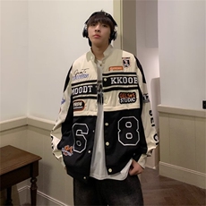 美式黑色夹克男机车服外套复古嘻哈宽松百搭黑色夹克女W5504-P62，男装夹克，星座512-2