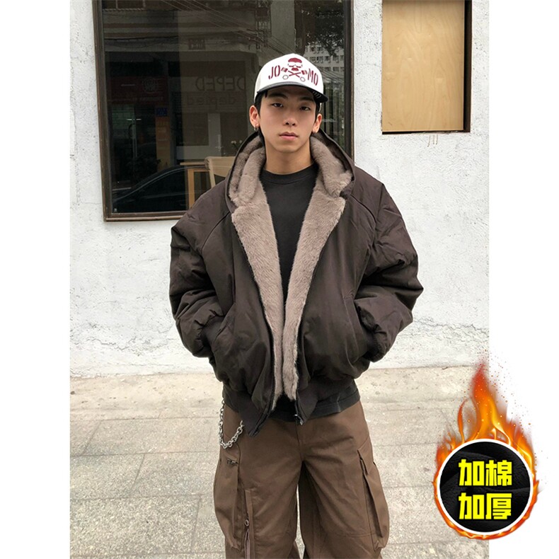两面穿现货重磅短款座山雕棉衣男女双面穿毛毛绒棉服加厚外套,男装棉衣,电商A443