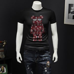 2021夏季丝光棉烫钻短袖T恤 711-875 P65 M-5XL （假模）图片