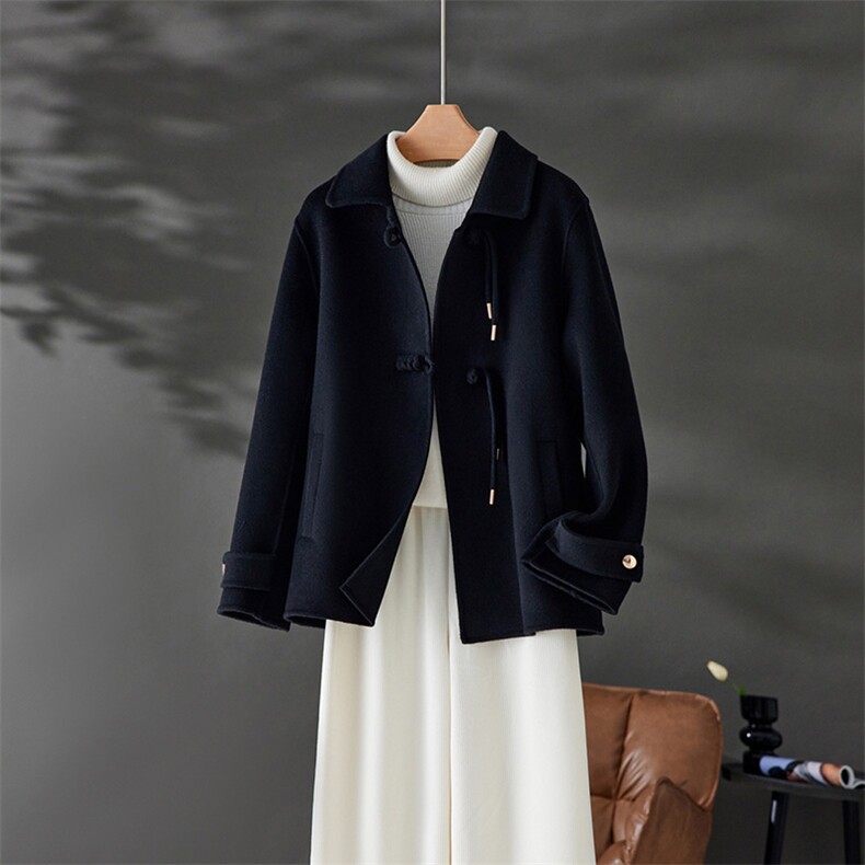 时尚显瘦短款双面呢大衣女秋冬新款赫本风羊毛外套气质百搭，女装双面呢大衣，怡欣双面呢工厂店