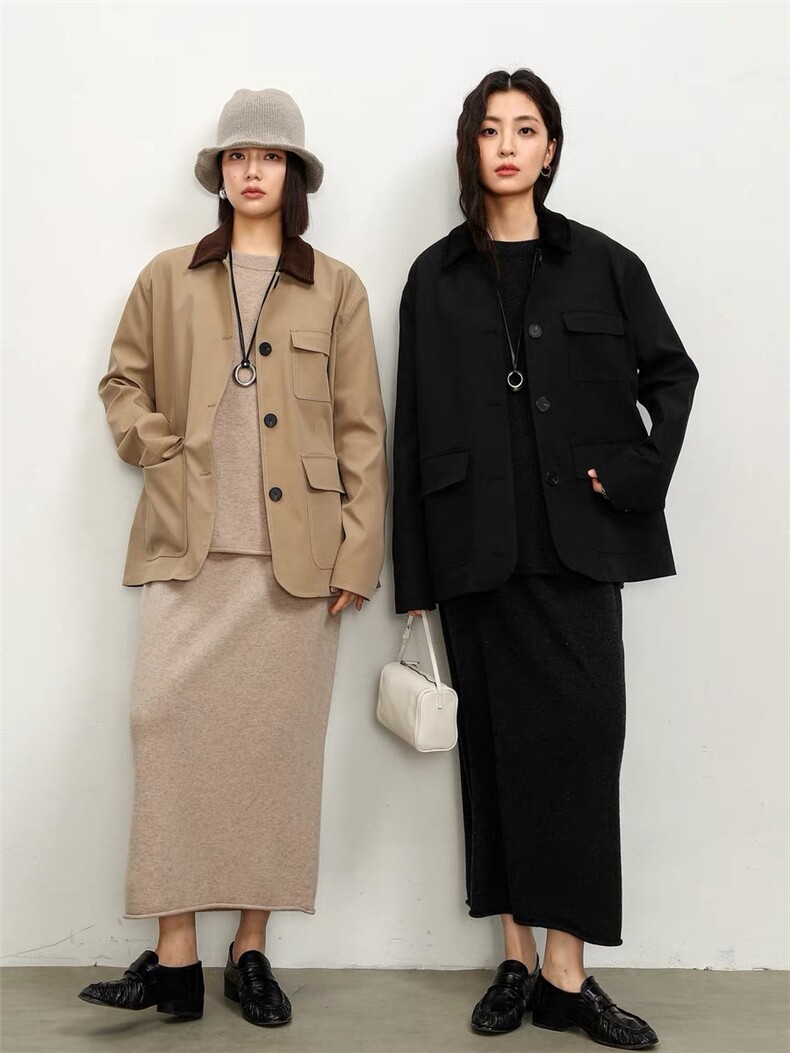 2025春夏款经典高级卷边半身裙套装，女装套装/套裙，织己羊绒