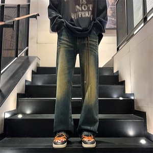 24年高街vibe做旧黄泥染水洗牛仔裤男潮ins直筒微喇cleanfit裤子图片