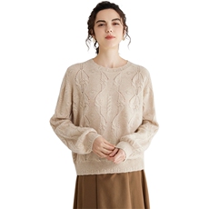 灯笼袖圆领绞花加厚羊绒衫秋冬新款时尚针织衫羊绒，女装羊绒衫，旭日羊绒