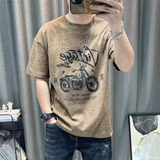 2025夏季新款男士百搭重工字母钢印短袖T恤时尚休闲圆领套头上衣，男装T恤，星座506A