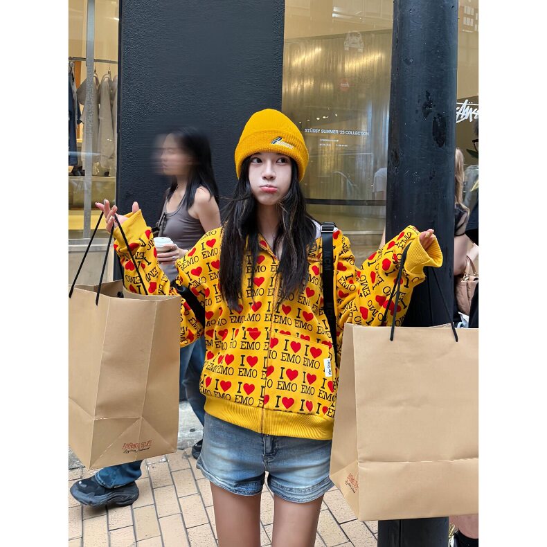 复古字母爱心长袖开衫卫衣男女春秋宽松休闲百搭情侣外套WA227,女装短外套,星座1116A（原606A-3）