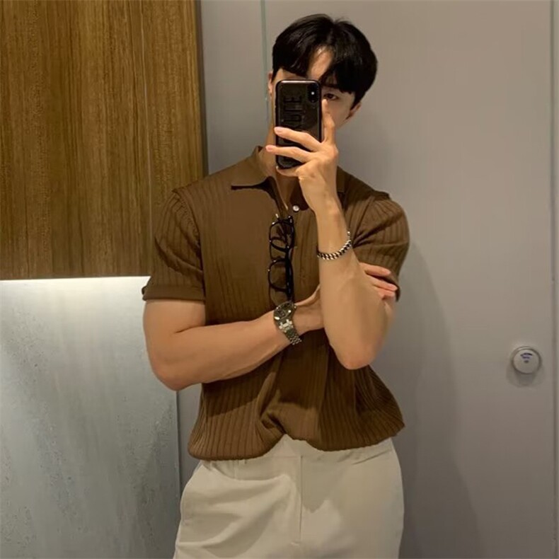 重磅衬衫针织短袖t恤男装Polo衫发型师成熟稳重修身夏性张力穿搭，男装Polo衫，星座1116-2