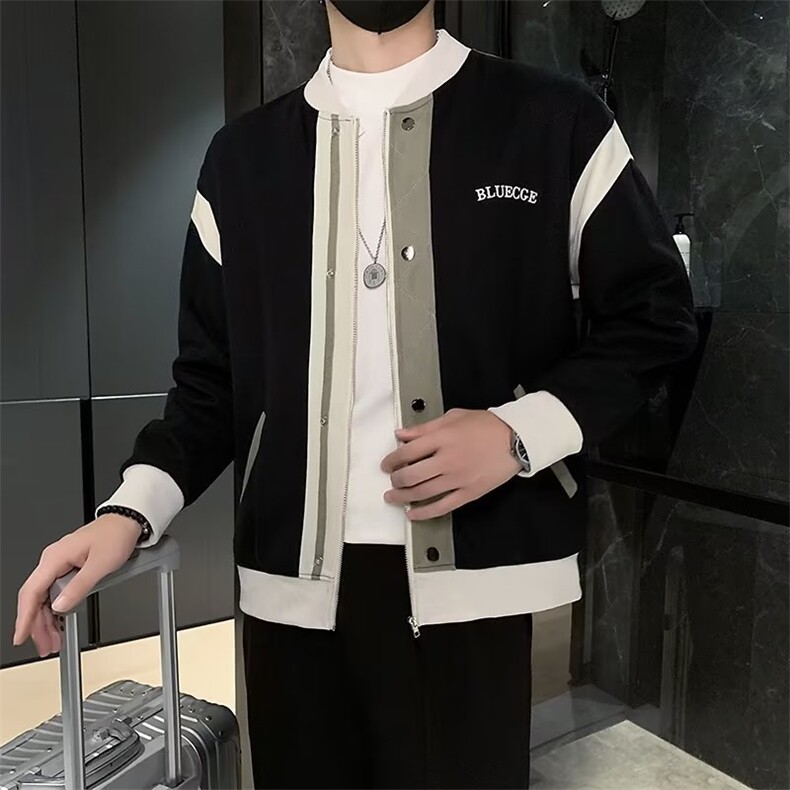 男士棒球服立领夹克春秋新款潮流拼接撞色刺绣外套ins潮上衣JK008,男装夹克,星座1116A-2（原606A-1）