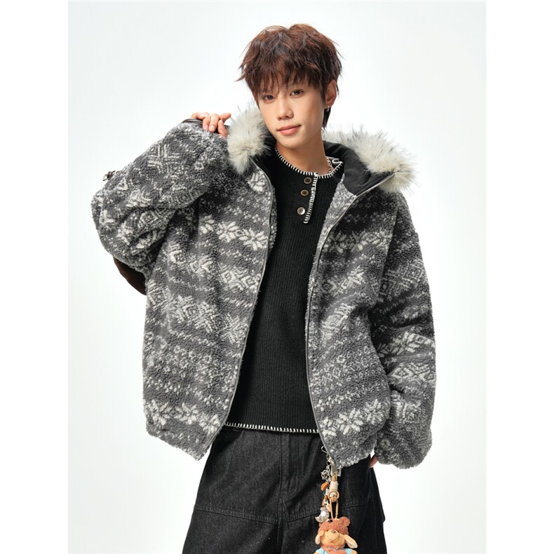 加绒内胆羊羔毛毛领棉衣座山雕棉服中性外套A0174020P120,男装棉衣,电商A017