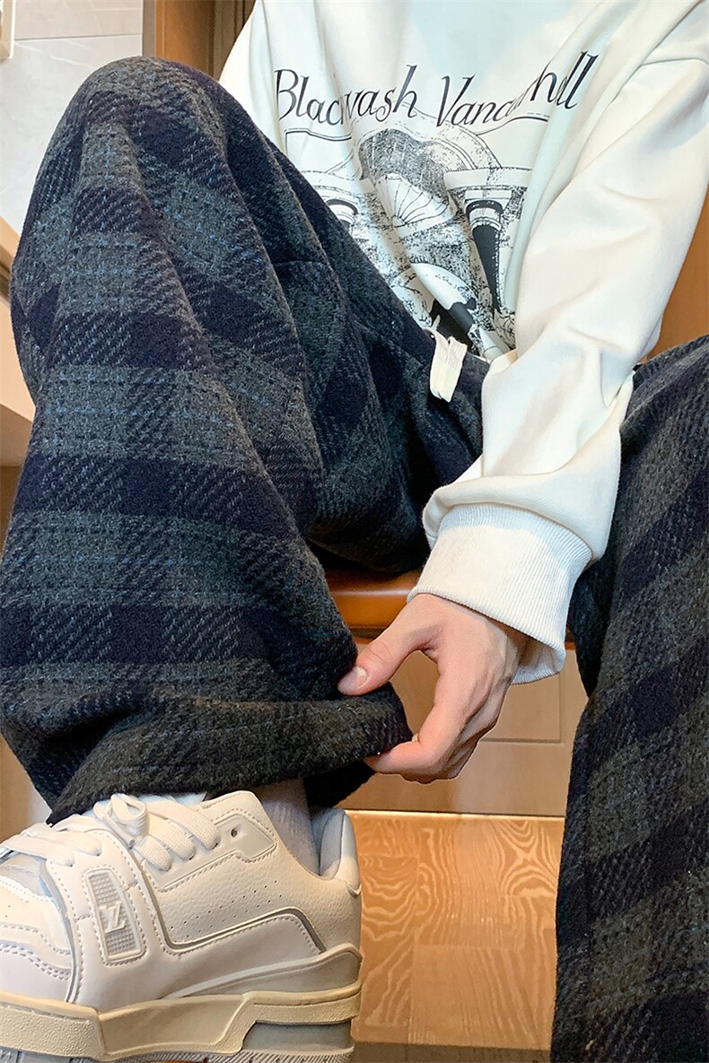 8XL-M特大码加厚毛呢料格子休闲裤宽松直筒长裤子男裤毛呢裤K946,男装休闲裤,电商D206-1