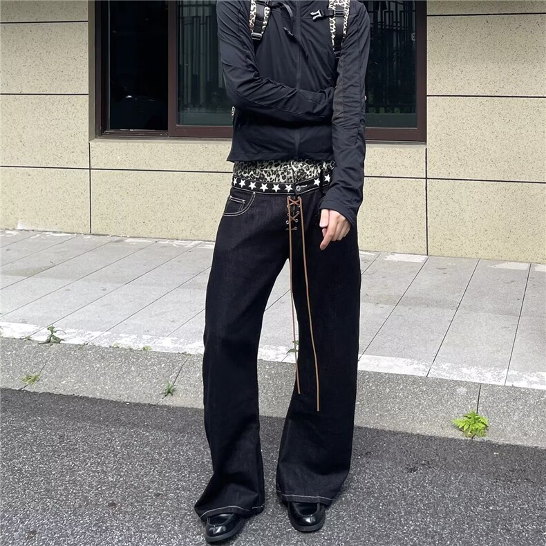 宽松阔腿牛仔裤女新款高腰慵懒风垂感拖地长裤NZ7099图片