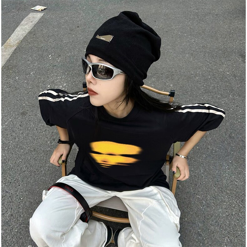 抖音得物高品质二开240克宽松纯棉美式潮牌三条杠织带短袖T恤，男装T恤，电商A486