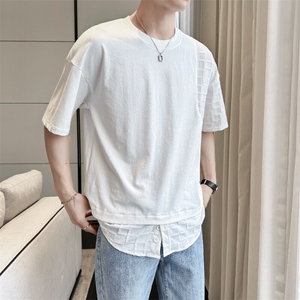 2025夏季新款男生T恤 男士薄款个性拼接提花短袖潮901-T24-P58图片