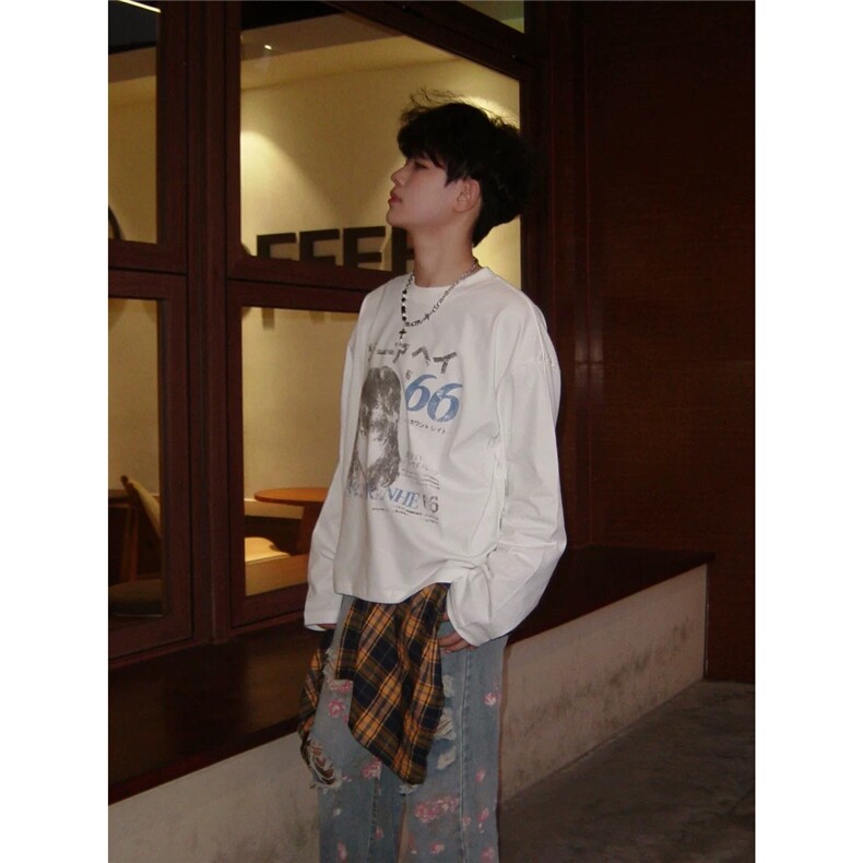 手绘漫画长袖T恤男女春秋潮牌高街休闲上衣CTX0001,男装T恤,星座208-5