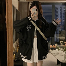 秋季新款黑色棒球服外套美式复古学院风宽松夹克上衣C823-P88，男装夹克，星座911-2(原星座613-2）
