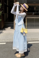 【新款】25夏季兰色竖条纹度假风两件套L602-P165-K228，女装连衣裙，2C317