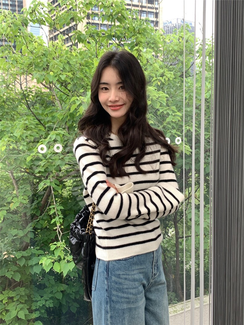新款圆领女宽松套头休闲上衣针织衫,针织衫/毛衣,玛卡隆羊绒