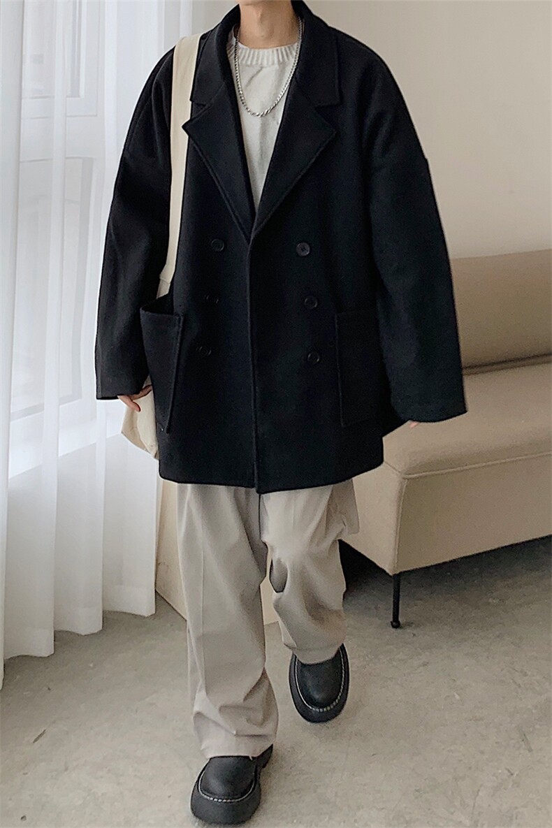 EY120情侣装呢料大衣2024新款冬装毛呢外套韩范男女学院风P98,女装短外套,电商C306-1