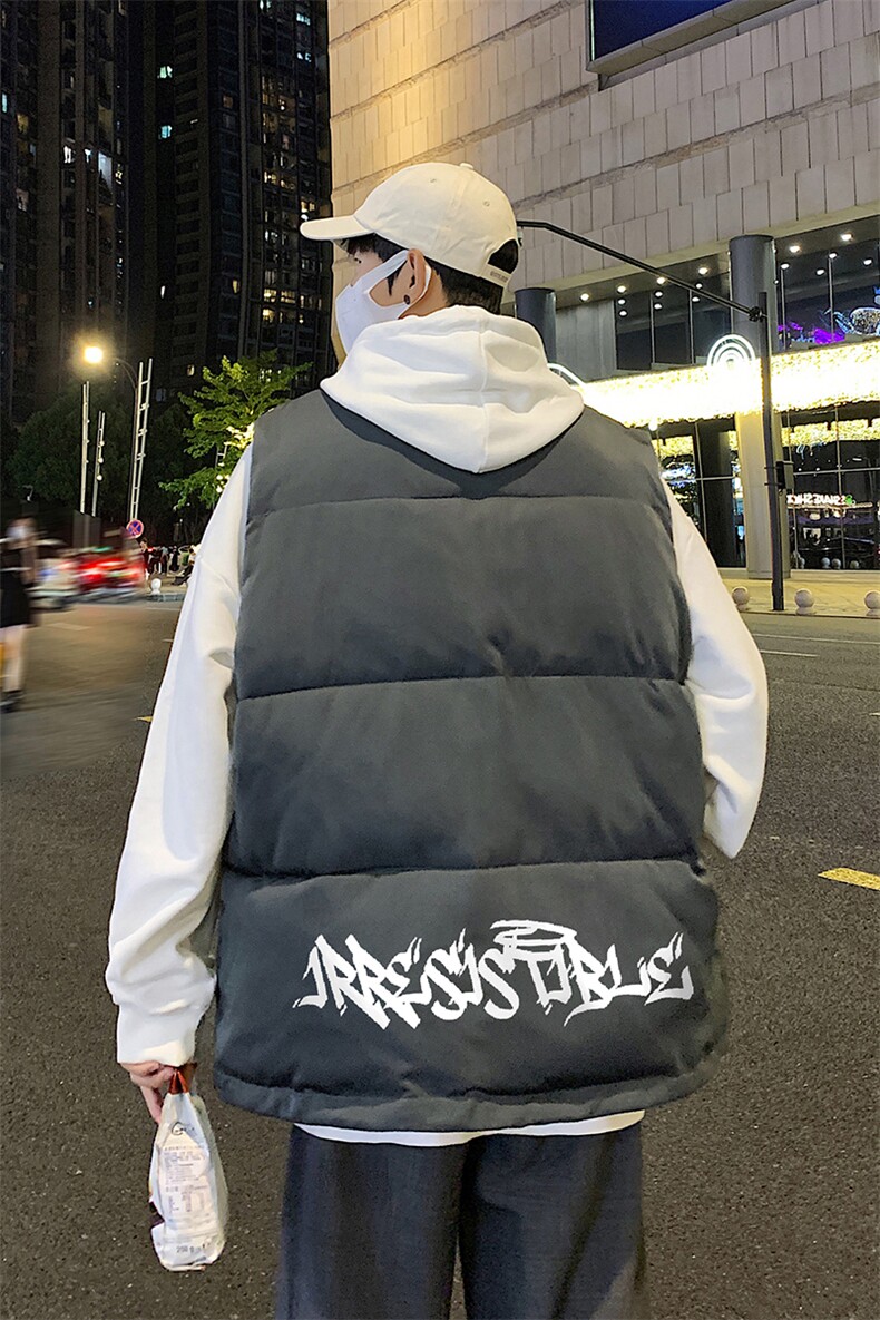 港风夜景搞怪字母印花白鸭绒百搭羽绒马甲A247-MJ102特批115控168,男装背心/马甲,电商A247