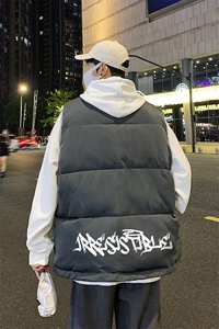 港风夜景搞怪字母印花白鸭绒百搭羽绒马甲A247-MJ102特批115控168图片