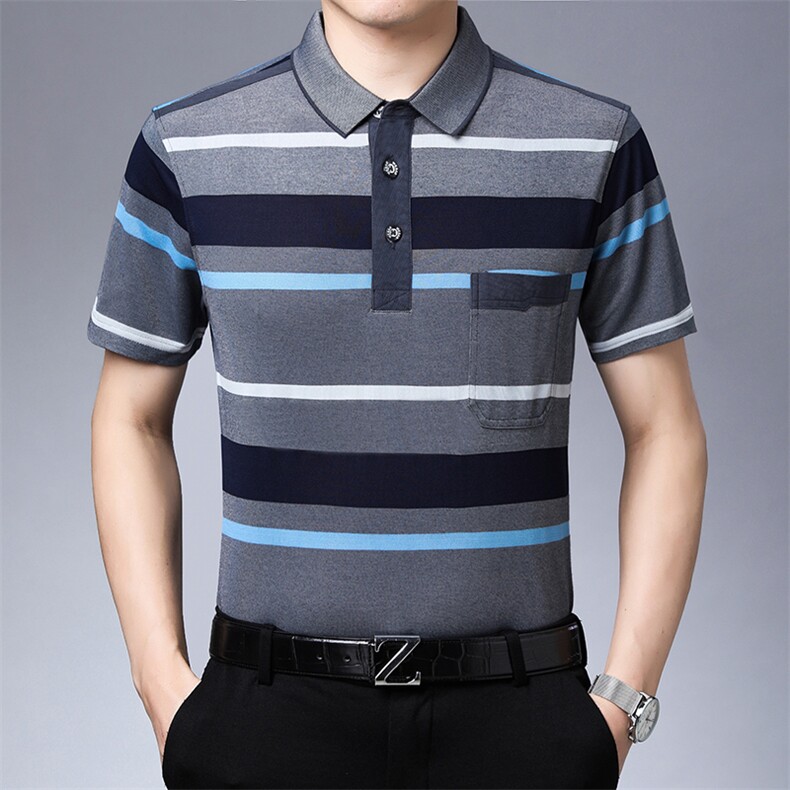 百搭时尚polo男士短袖上衣条纹夏季宽松中年潮流T恤HM1501-P60，男装Polo衫，星座1105-3