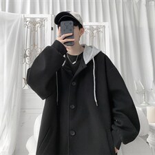 N6108/P95秋冬新款连帽假两件中长款毛呢大衣男风衣大码呢料上衣，男装风衣，电商A141