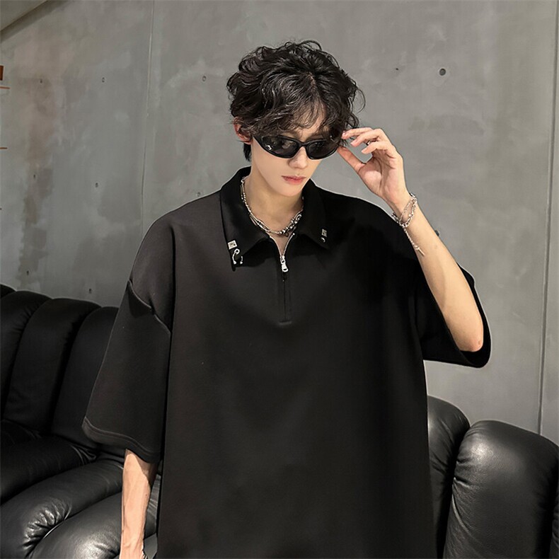 现货 金属装饰POLO领美式潮男百搭上衣T恤  A071-821-P45图片