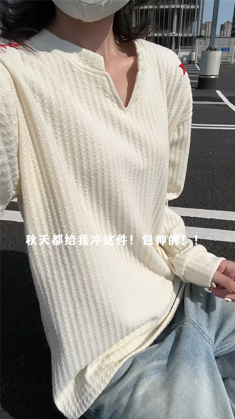 XZ809A/SYR08/特P19/控38美式V领人民万岁万针绣花长袖T恤卫衣,男装T恤,星座809A(原222-1)
