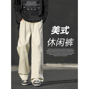 复古拼接纯棉工装裤男直筒宽松阔腿休闲长裤 K676特批4588图片