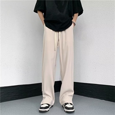 黑色微喇叭侧边拉链西裤男夏季冰丝垂感裤子美式高街直筒休闲长裤，男装休闲裤，四季星座218-1