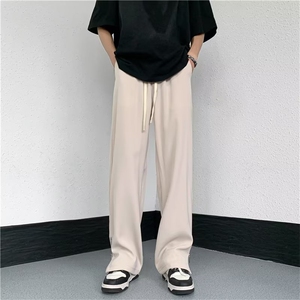黑色微喇叭侧边拉链西裤男夏季冰丝垂感裤子美式高街直筒休闲长裤图片