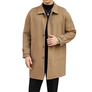 8634-P298 中长款男士双面尼冬季羊毛风衣外套M-4Xl-黑色图片