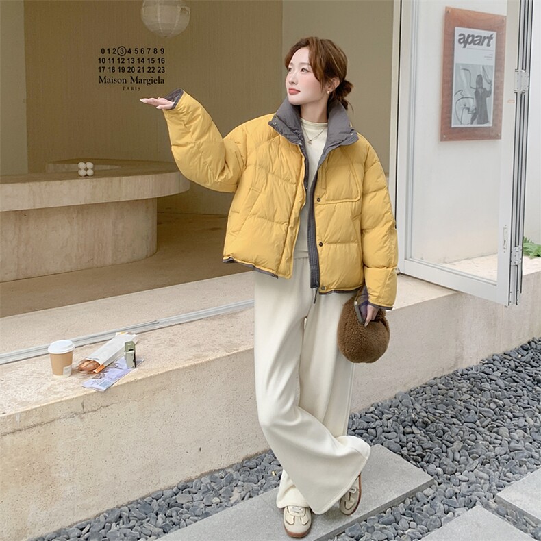 都是现货！2C056-7092-P275控418（撞色拼接银杏黄90绒羽绒服）,女装羽绒服,2C056