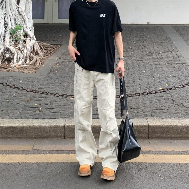 现货网图白色褶皱工装裤610A-1-K9041-P60图片