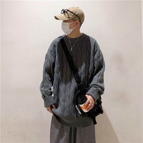 麻花毛衣男宽松慵懒ins韩版潮流情侣百搭纯色针织衫秋冬9019-P45，男装针织衫/毛衣，星座1008-1