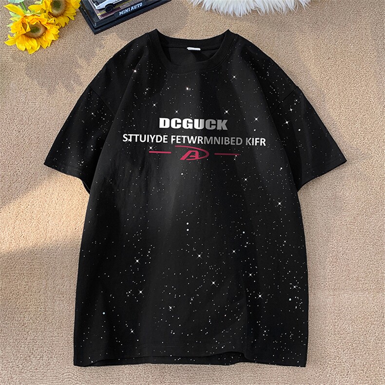 量大优供抖音视频支持得物配合二开美式满天星亮片短袖T恤MTX522,男装T恤,电商A486