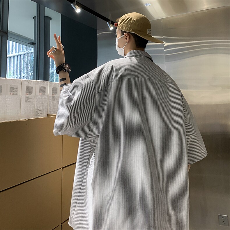 衬衫男韩版潮流条纹文艺短袖帅2023夏季新款isn宽松外套CY153-P32,男装衬衫,星座412-3