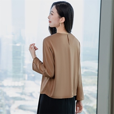 高端真丝上衣女长袖T恤2026春季圆领气质妈妈印花重磅真丝小衫t，女装衬衫，阿舍尔精品