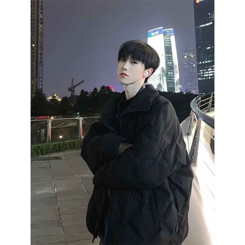 黑色菱形格棉服外套男冬季cleanfit短款美式高街M6133/特P83,男装棉衣,电商D202-1