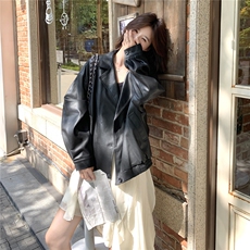 黑色复古酷飒皮衣女秋季2025新款美式炸街帅气减龄宽松高级感夹克，女装皮衣，维壹