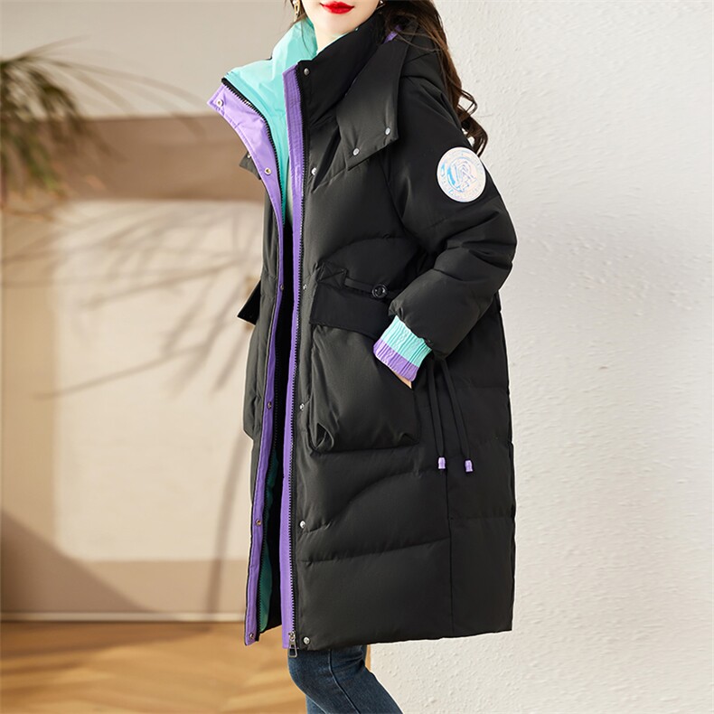 现货90白鸭绒羽绒服女连帽新款长款面包服时尚宽松休闲保,女装羽绒服,贵人树