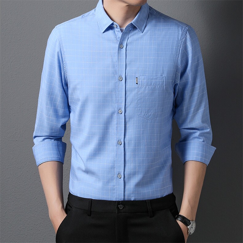 商务休闲衬衣中年男士寸衫新款宽松潮流抗皱纯色长袖西装打底衬衫，男装衬衫，电商B212（原钱塘6029）