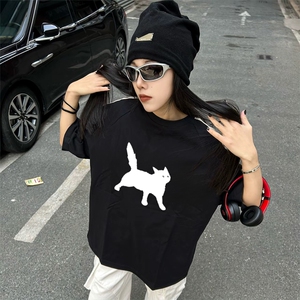 抖音得物高品质二开240克宽松纯棉美式潮牌三条杠织带短袖T恤图片