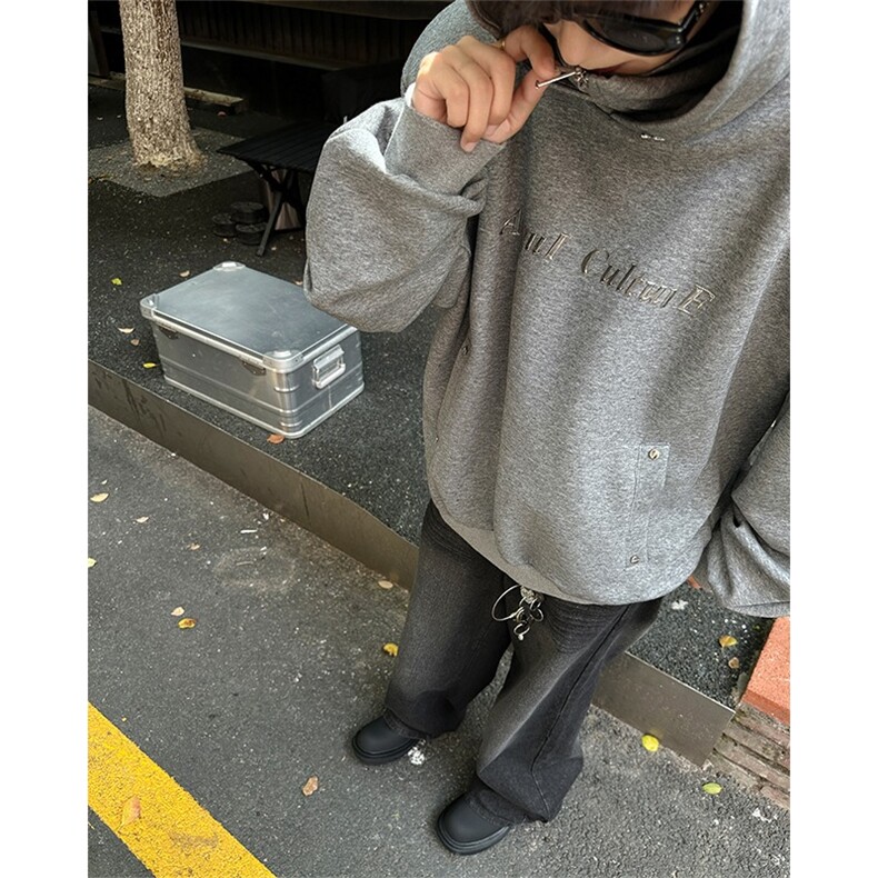 细闪小众领解构设计感垫肩连帽卫衣宽松潮流灰色上衣WB338-P59,男装卫衣,星座412-2