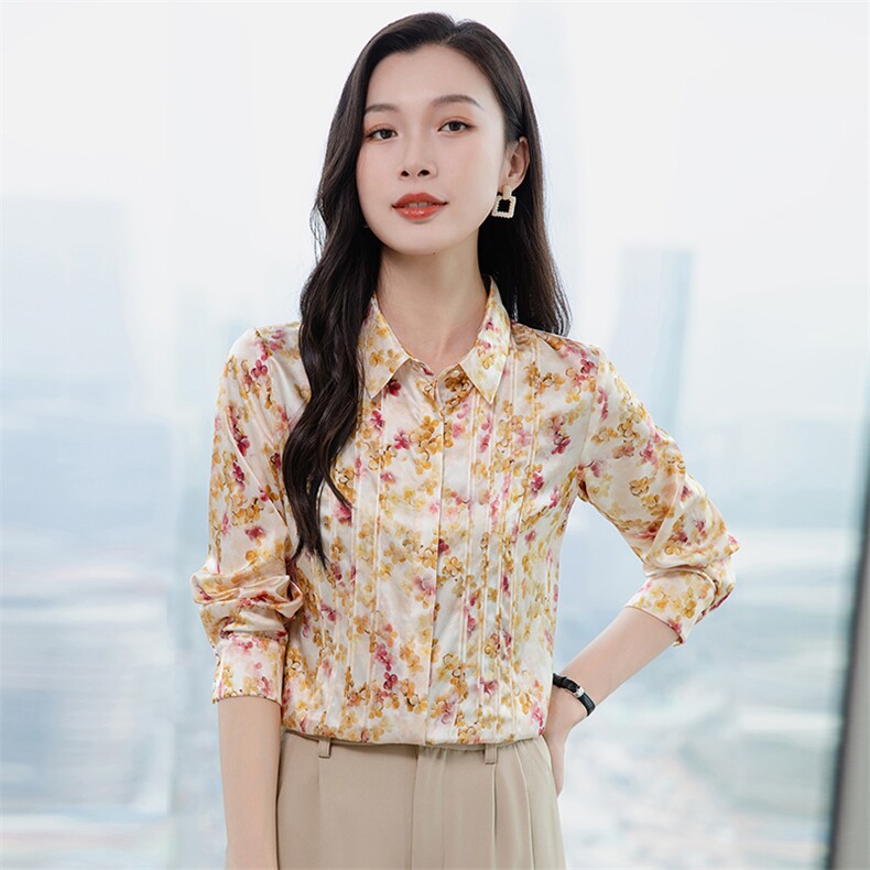 轻奢真丝衬衫女长袖2026春装品牌印花妈妈重磅真丝上衣小衫衬衣图片
