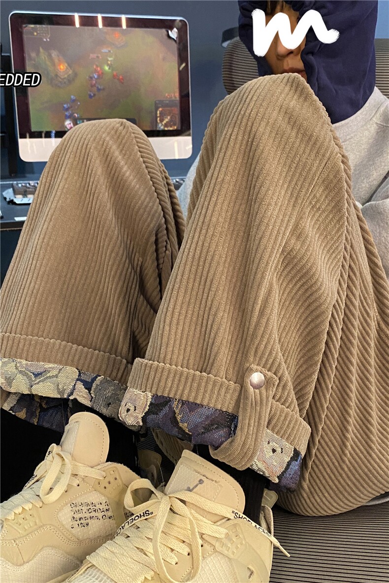 港风秋季新款小熊印花潮百搭宽松直筒休闲裤B315-K23481-P50控68,男装休闲裤,电商B315
