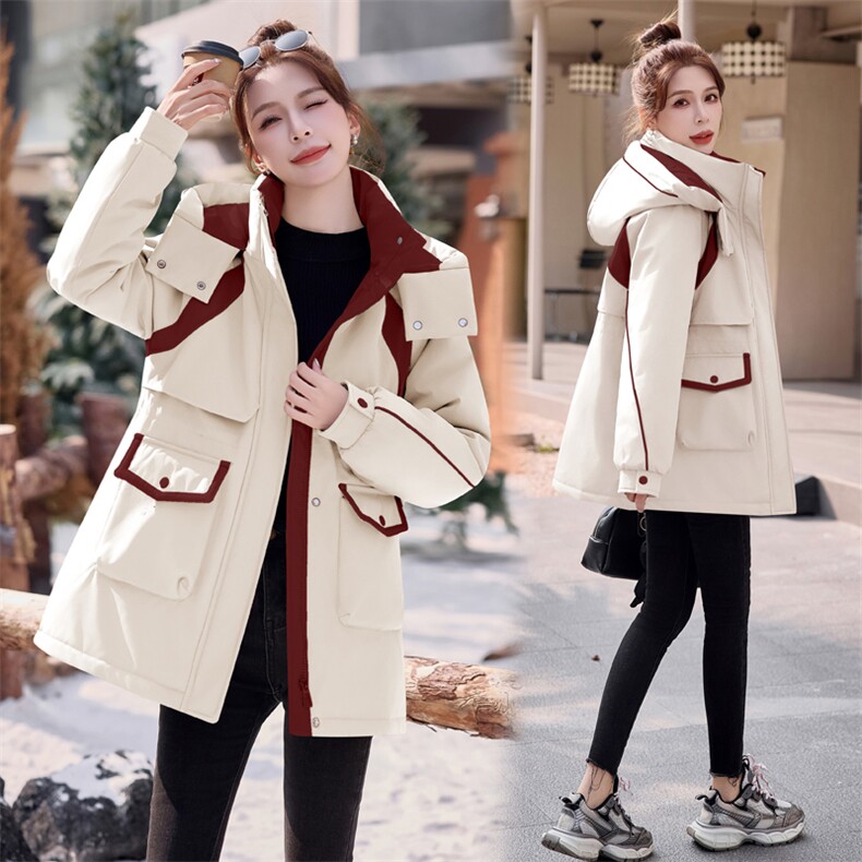 羽绒服明星同款2025冬季新品收腰冲锋衣中长款派克服外套女户外,女装羽绒服,意芙