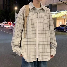 美式复古格子衬衫男潮牌高街长袖衬衣潮流百搭外套CSA32-P50，男装衬衫，星座208-5